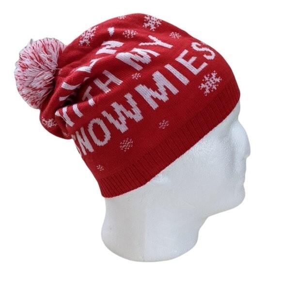 Chillin' with my Snowmies Slouchy Beanie Hat Knitted Cap with Pom Pom Unisex - Picture 1 of 9
